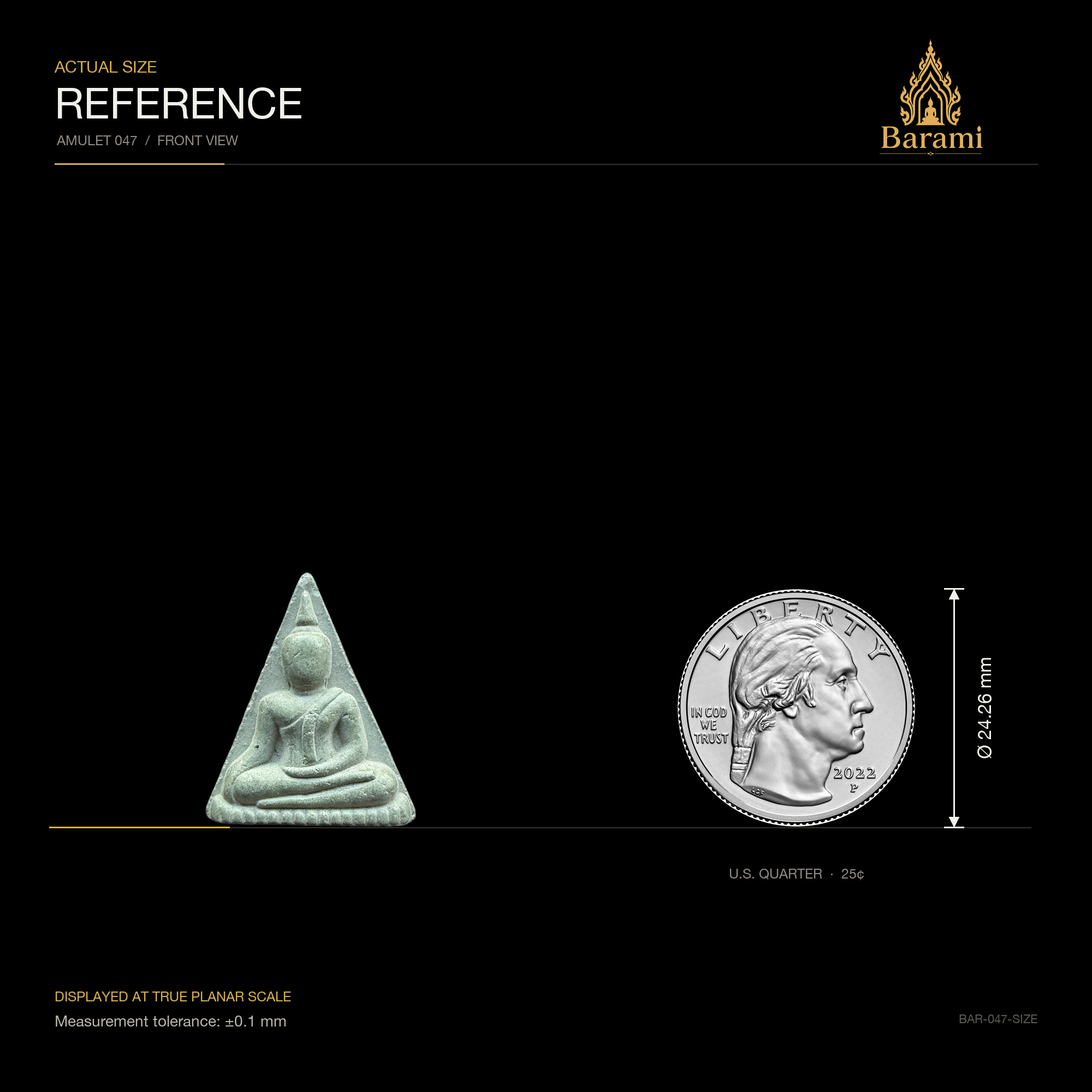 Phra Nang Phaya — Green Triangular Yantra-Back Form, size reference