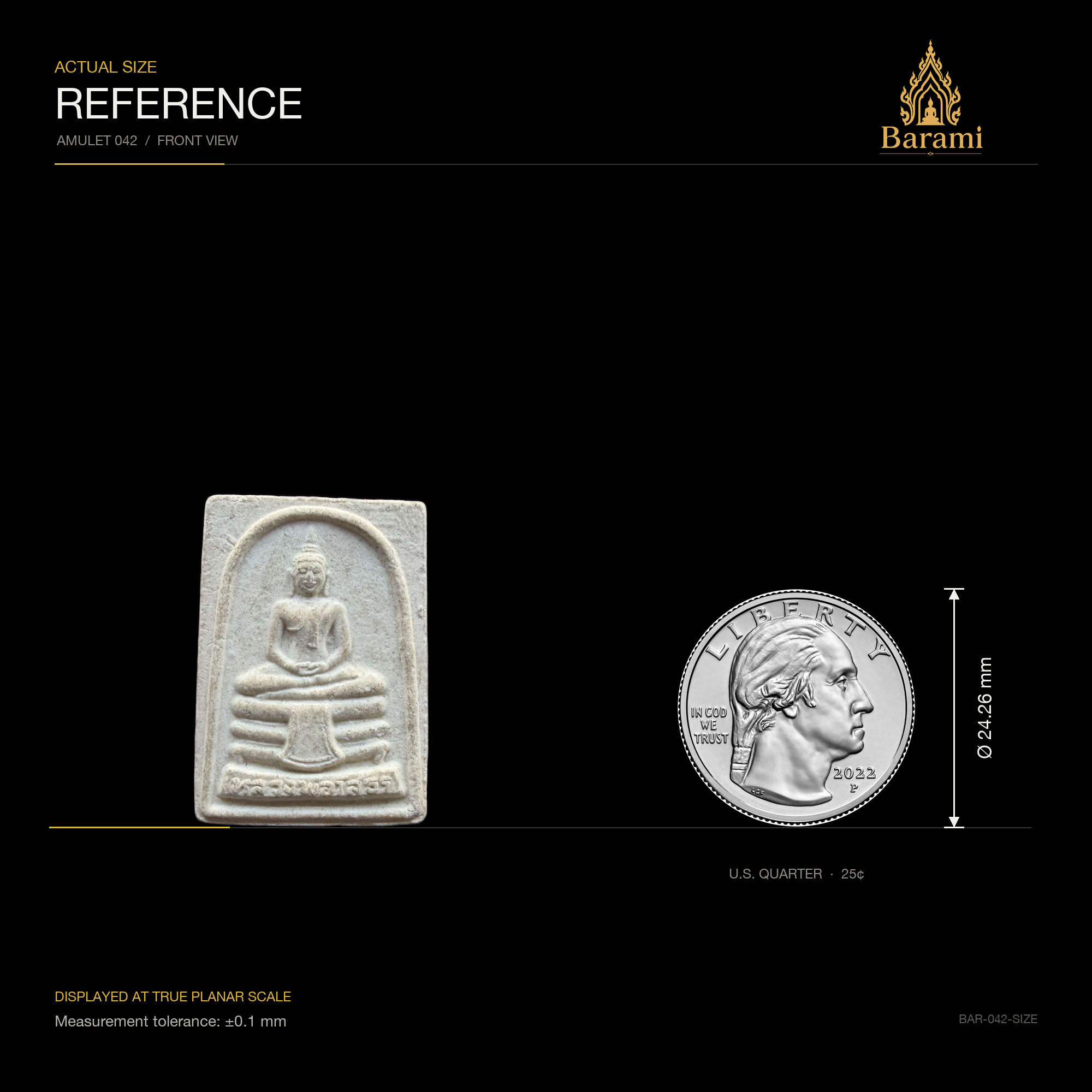 Phra Somdej — White Rectangular Twin-Yantra Back, size reference