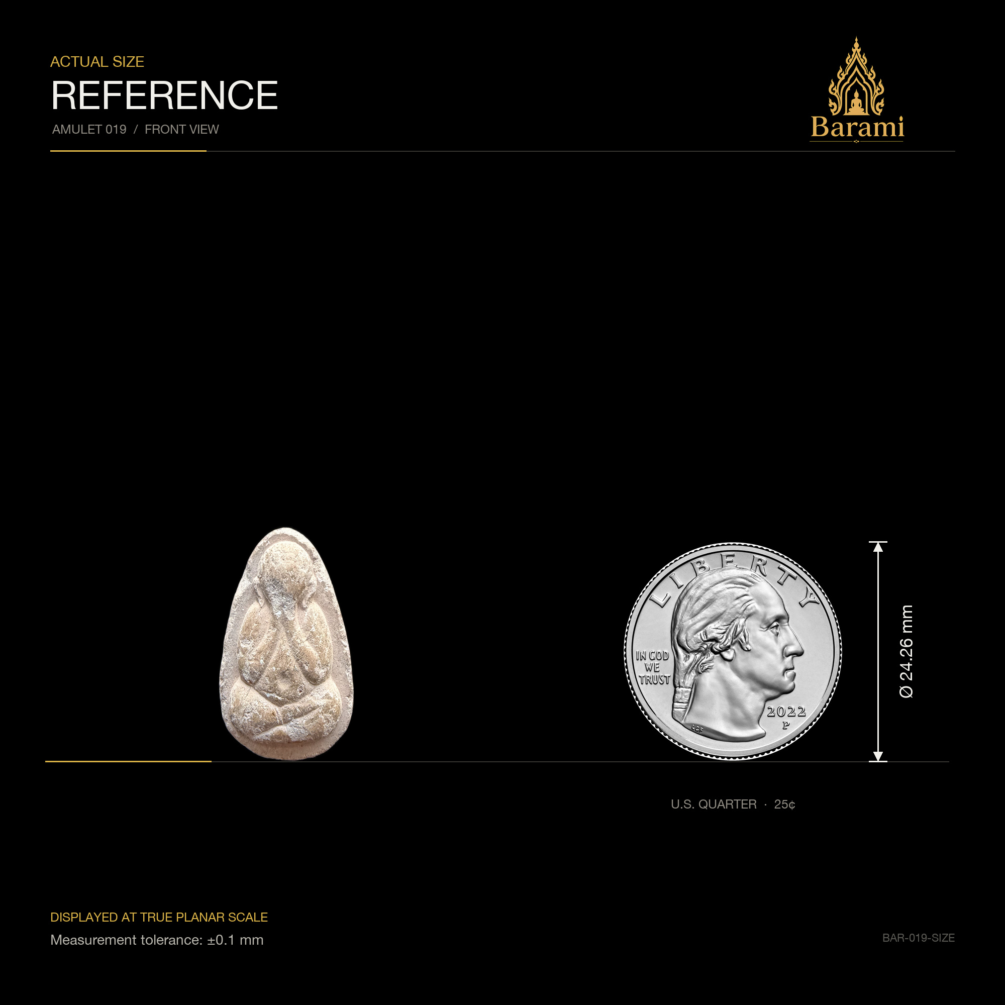 Phra Pidta — Pale Teardrop Yantra-Back Form, size reference