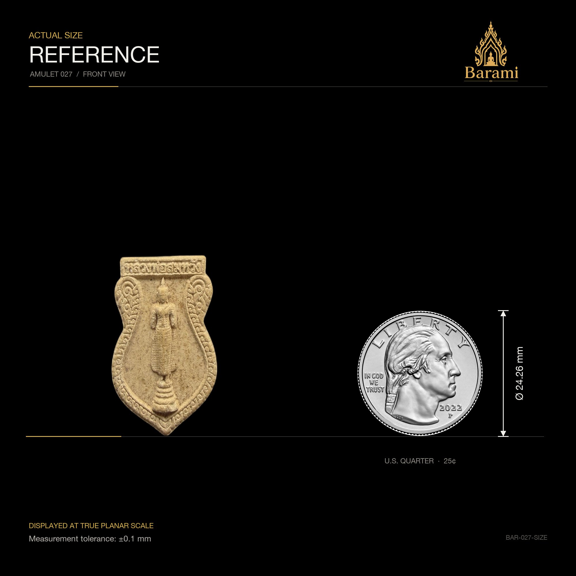 Monday Buddha — Standing Shield-Shaped Form, size reference