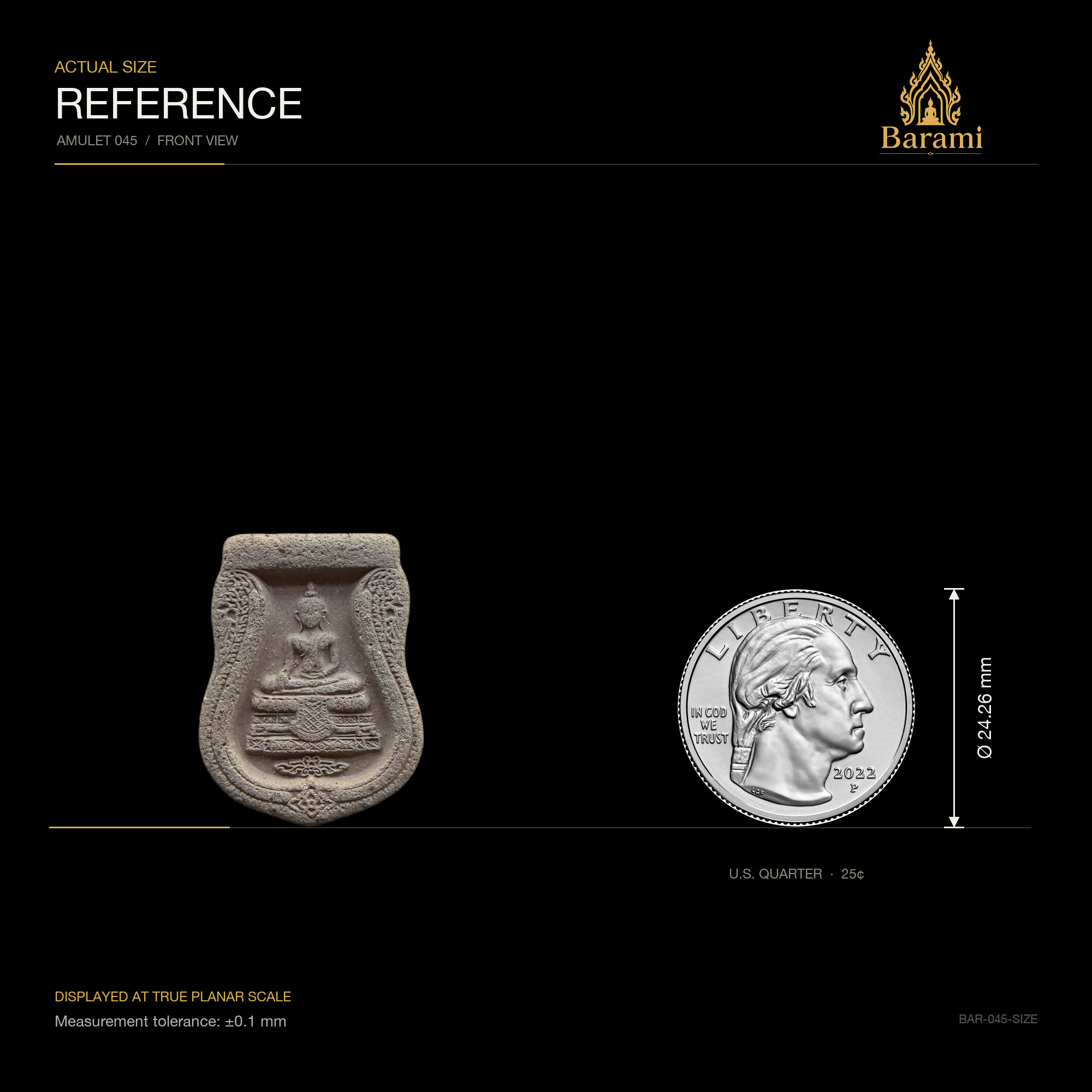 Luang Pho Sothon — Brown Shield-Shaped Relief, size reference