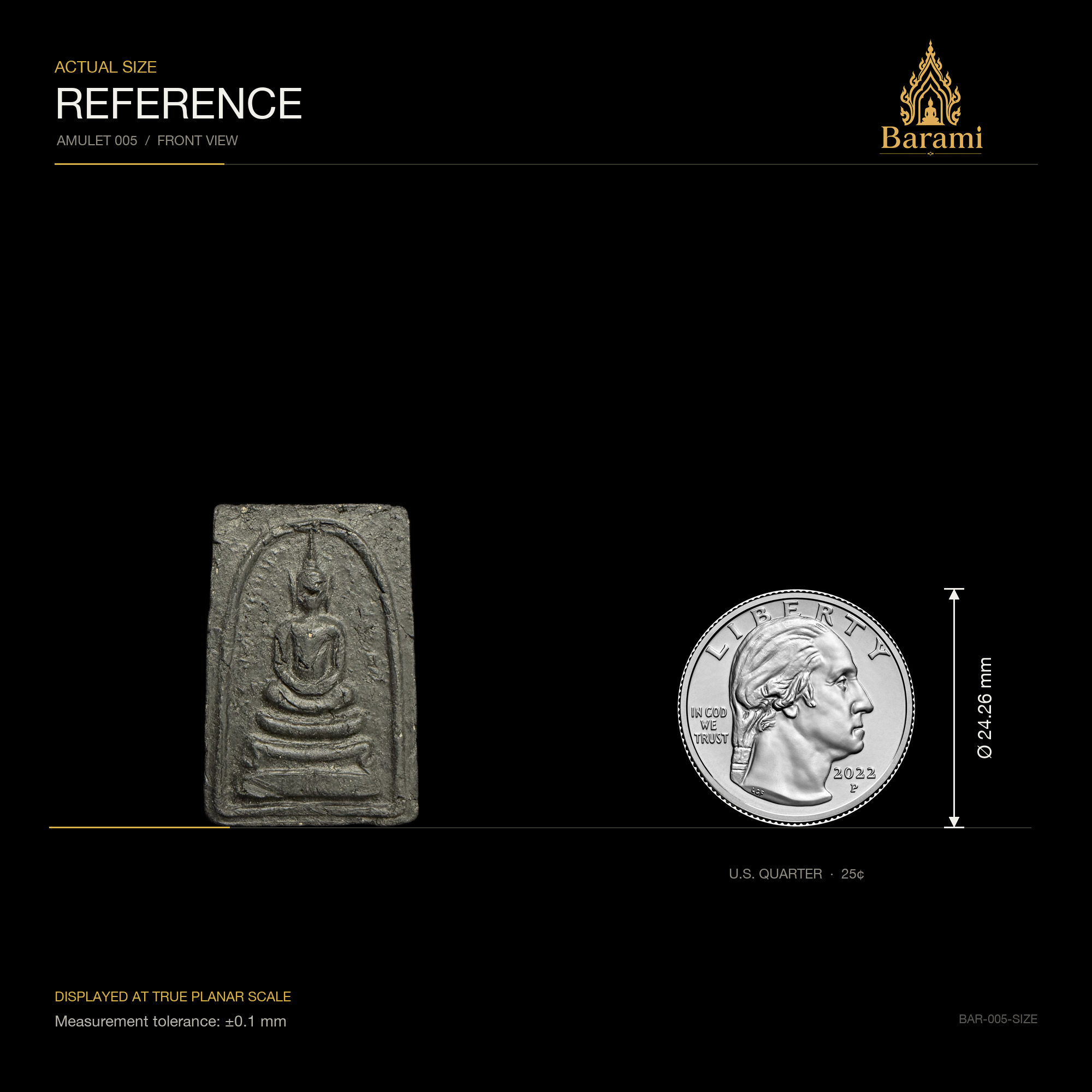 Phra Somdej — Dark Rectangular Three-Tier Base, size reference