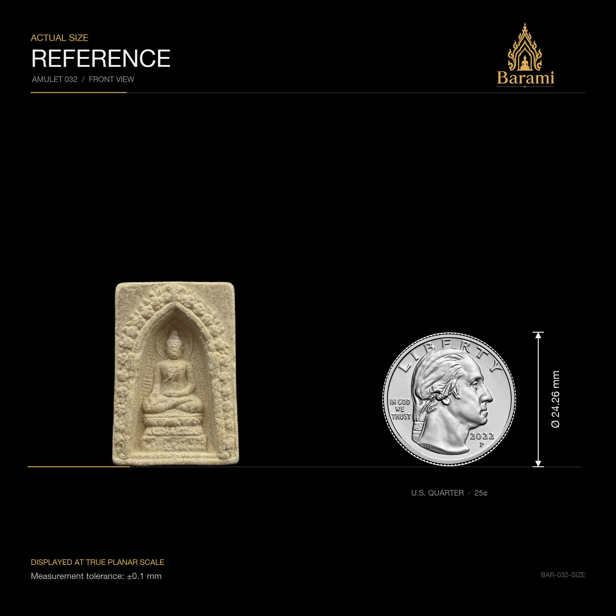 Phra Rod — Pale Rectangular Arched Relief, size reference