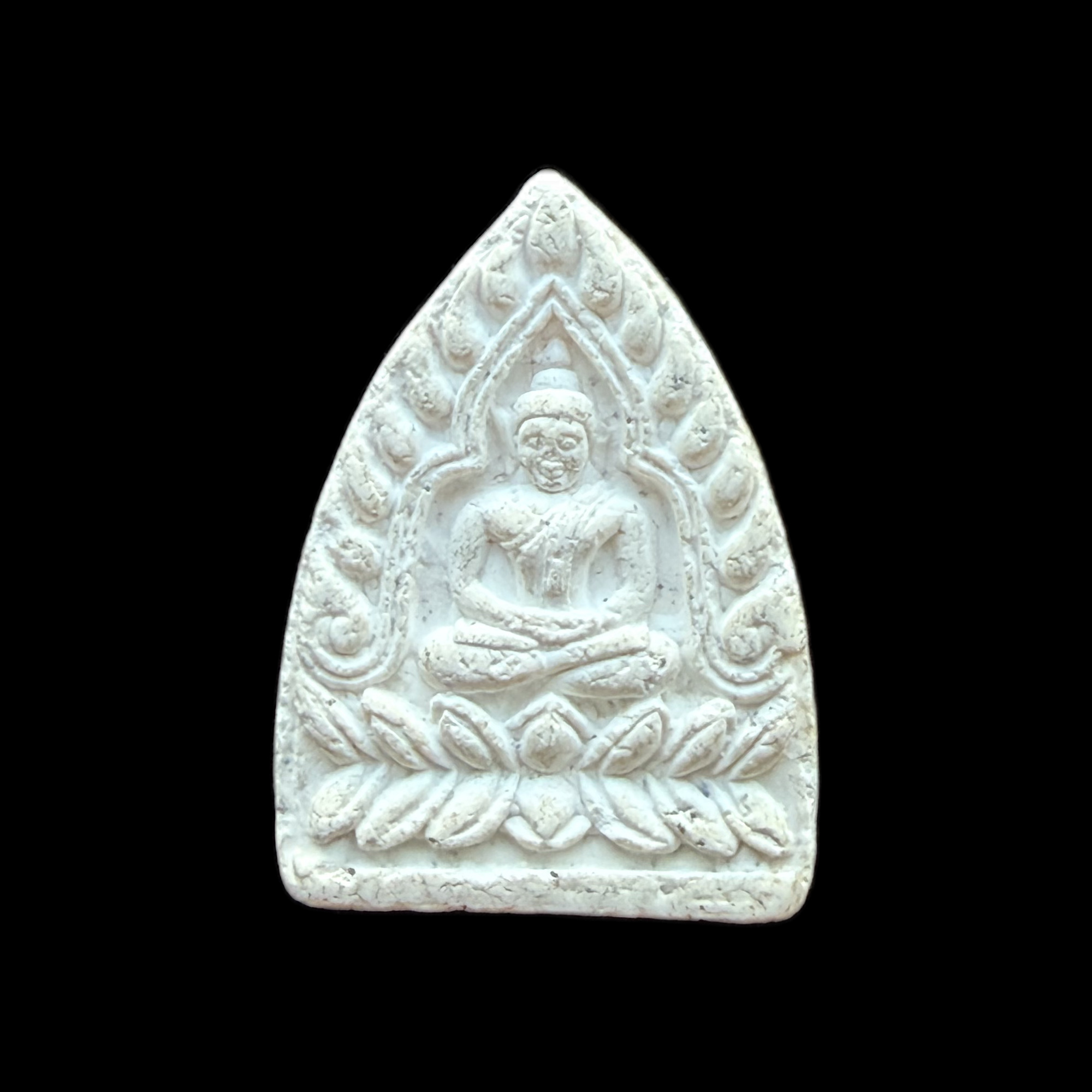 Lotus-Seated Buddha — Pointed White Relief, front view