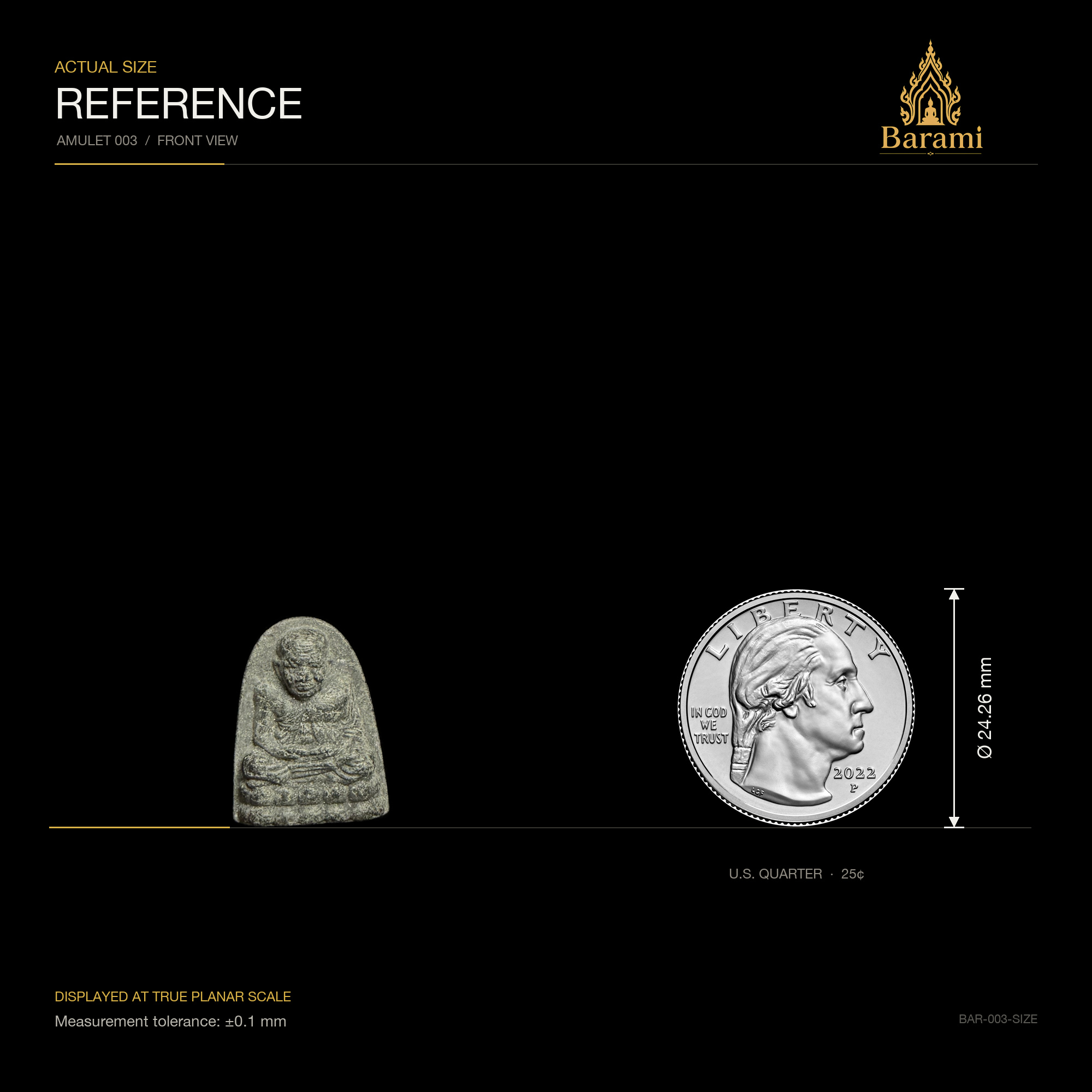 Luang Pu Thuat — Arched Grey Yantra Form, size reference
