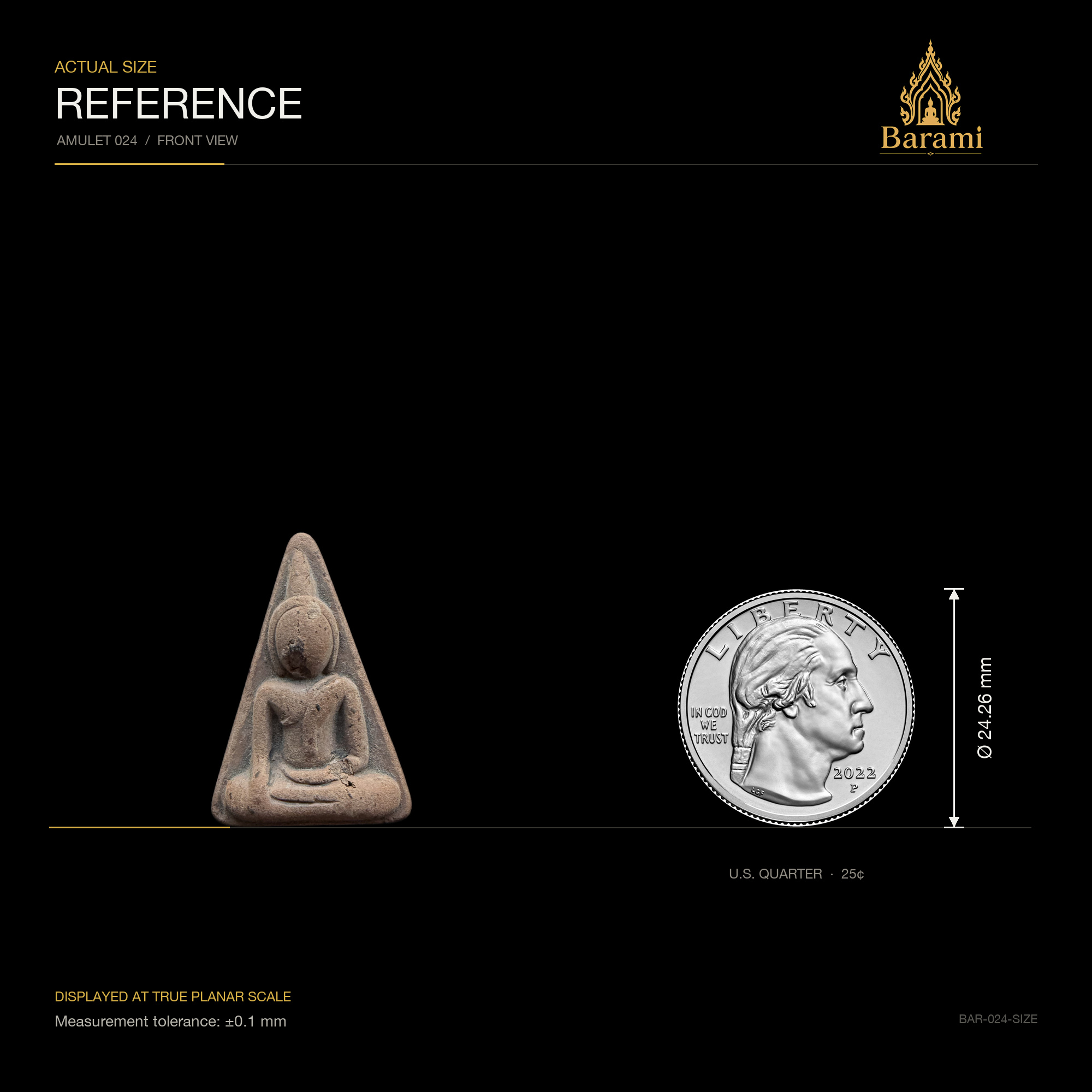 Sukhothai Buddha — Brown Triangular Form, size reference