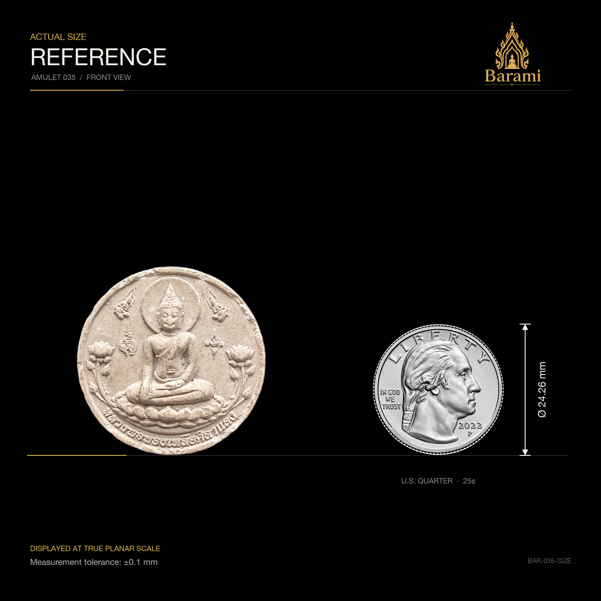Seated Buddha — Round Twin-Monk Portrait Medallion, size reference