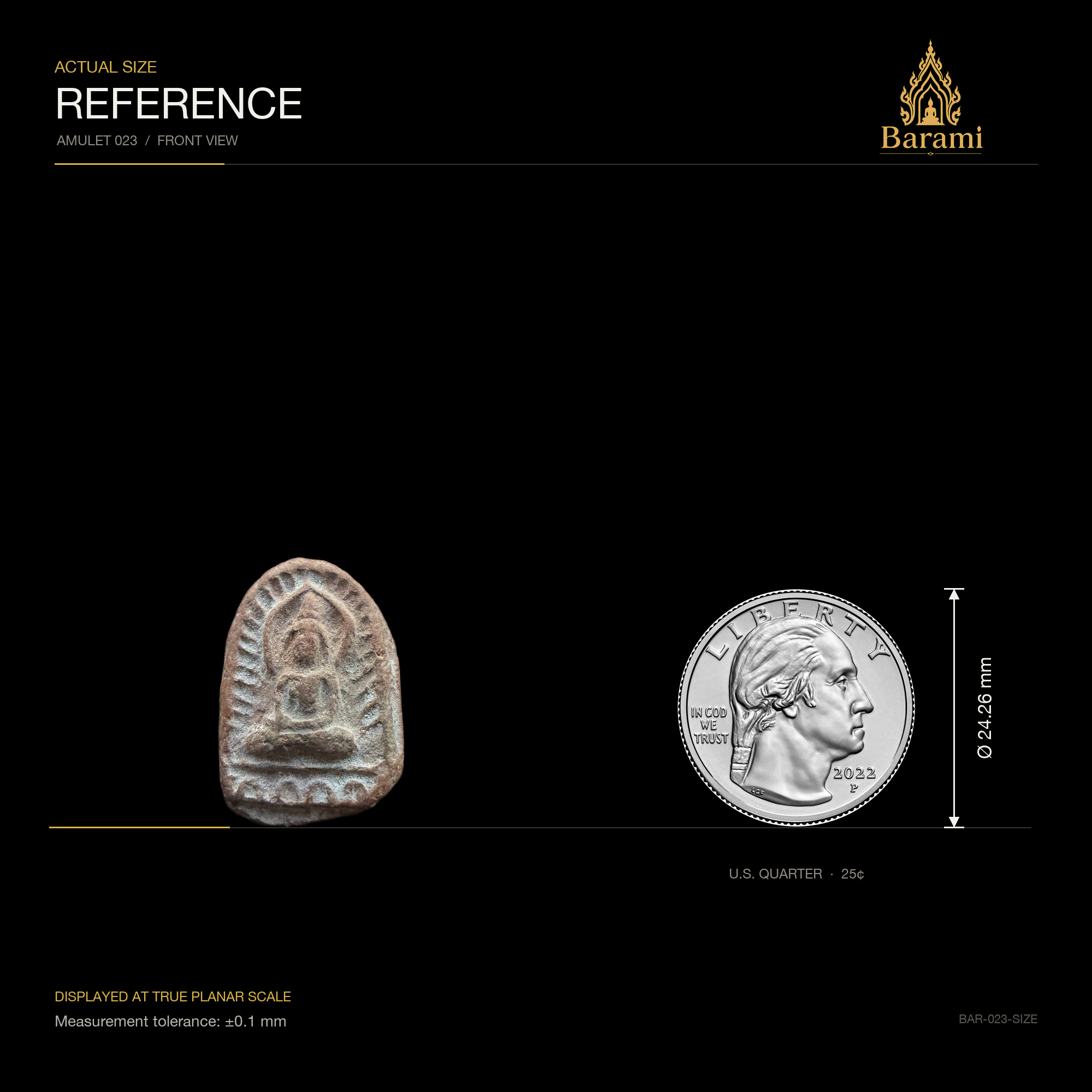 Phra Rod — Brown Arched Ancient-Style Relief, size reference