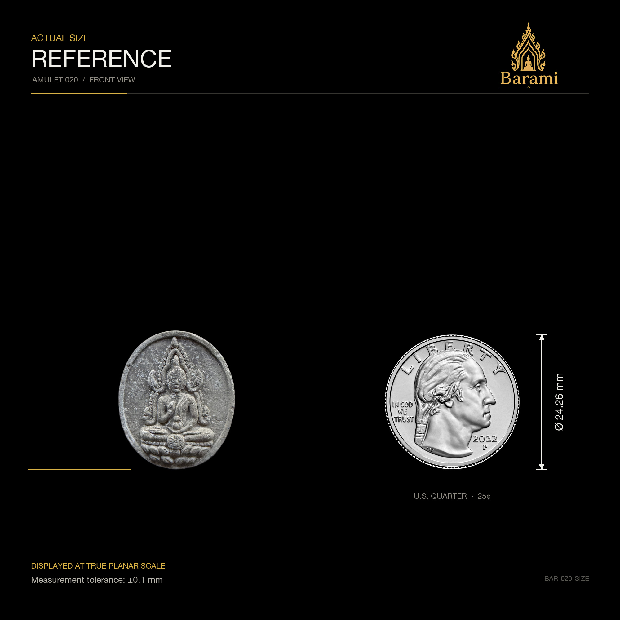 Phra Phuttha Chinnarat — Dark Oval Double-Buddha Medallion, size reference